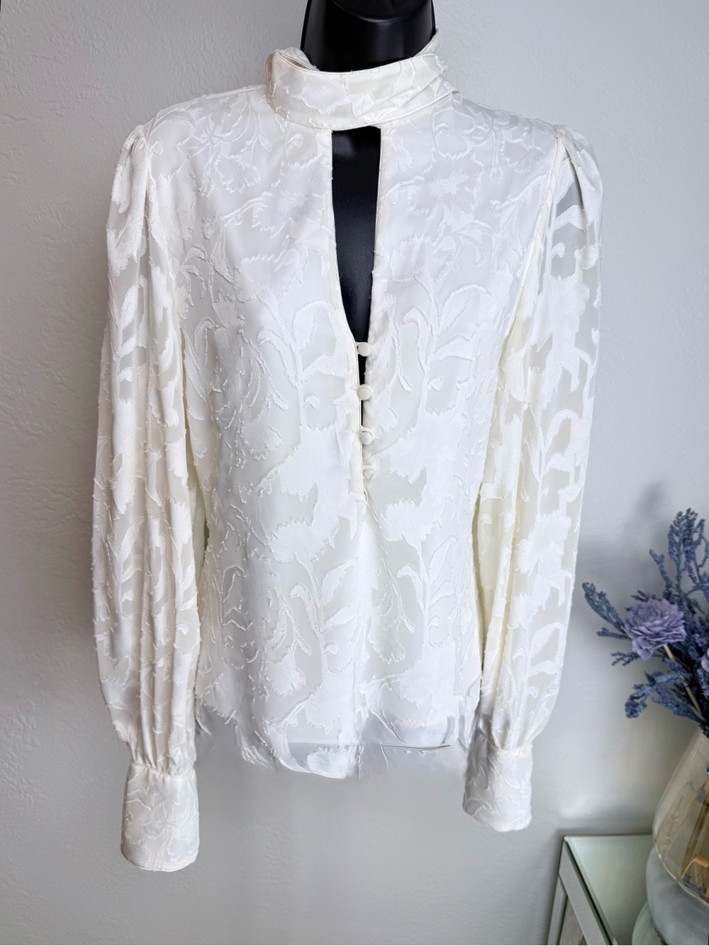 Alexis‎ Julita Ivory Floral Fil Coupé Tie Neck Blouse - NWT Size M